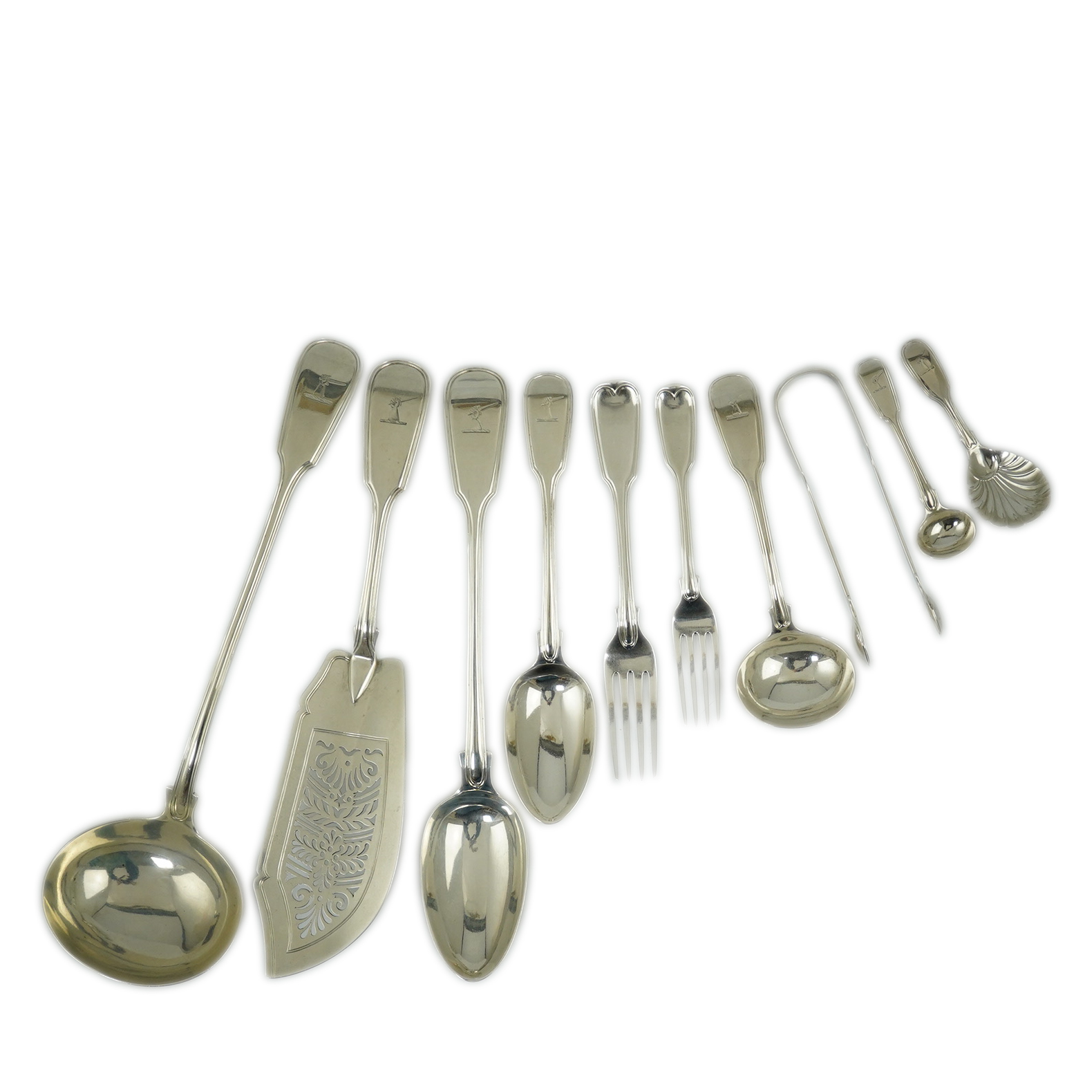 A part canteen of William IV fiddle and thread pattern flatware by William Chawner II